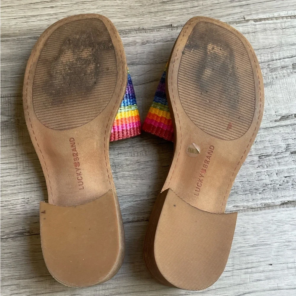 Lucky Brand Rainbow Color Woven Slide Sandals Stacked Heel Open Toe SZ 5.5